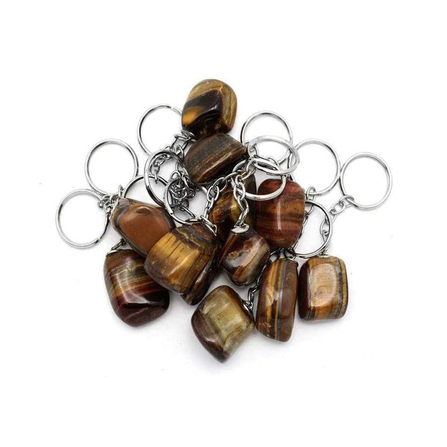 Rock Paradise - Wholesale Keychain - Unisex - Crystal Tumbled Stone Key Chain 10PC Sets with Silver Top1