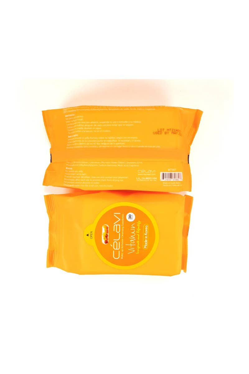 PINEAPPLE Beauty - Wholesale Face & Body Wipes - Celavi MT007 Vitamin Makeup Cleansing Towelette - 6pc4