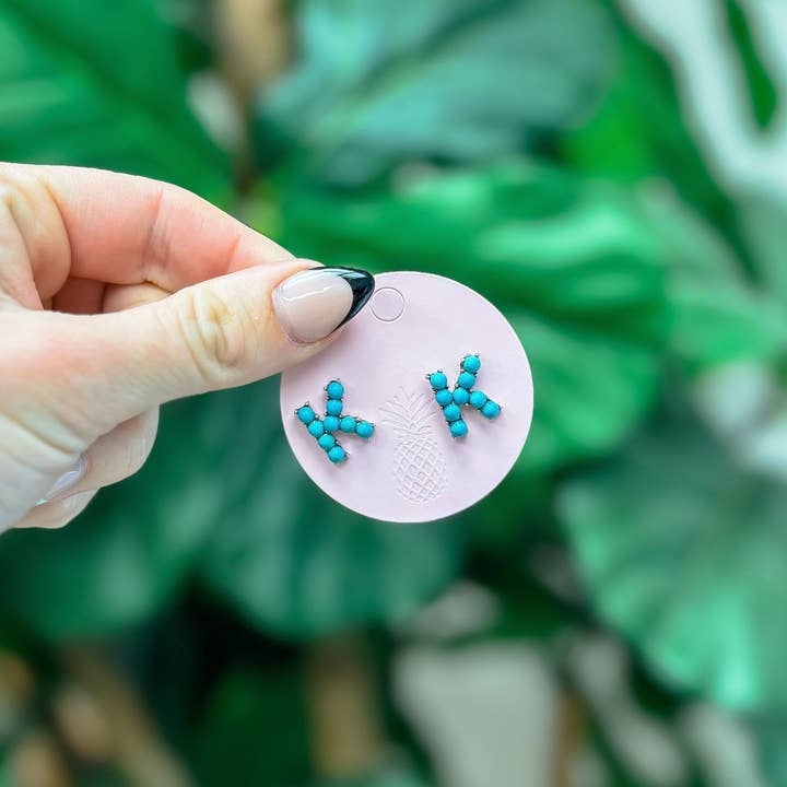 Prep Obsessed Wholesale - Wholesale Stud/Post Earrings - Semi-Precious Turquoise Initial Post Earrings14