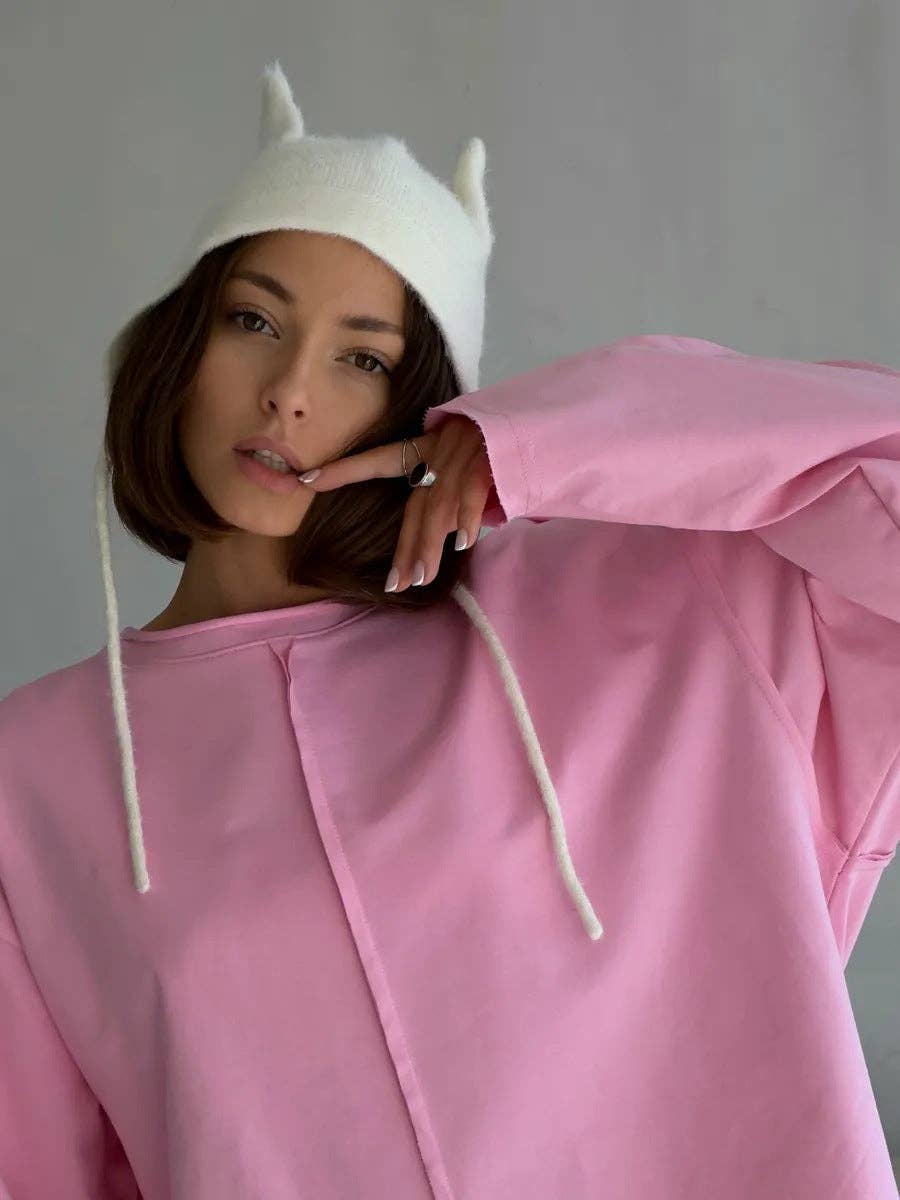 Suhkasana – wholesale T-shirt (utan tryck) – Dam – Avslappnad löst sittande bomullströja med långa ärmar och slitna detaljer.9