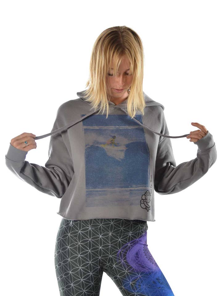 Surfer Girl on the Lip on Crop Top Hoodie for wholesale by Third Eye Threads