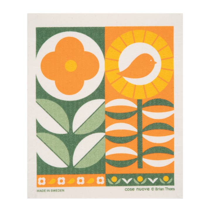 Swedish Dishcloth - Flower Stand, Green/Orange for wholesale by Cose Nuove
