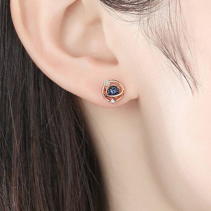 Perimade & Co. LLC - Wholesale Stud/Post Earrings - Planet Saturn Space Stud Earrings in 925 Sterling Silver