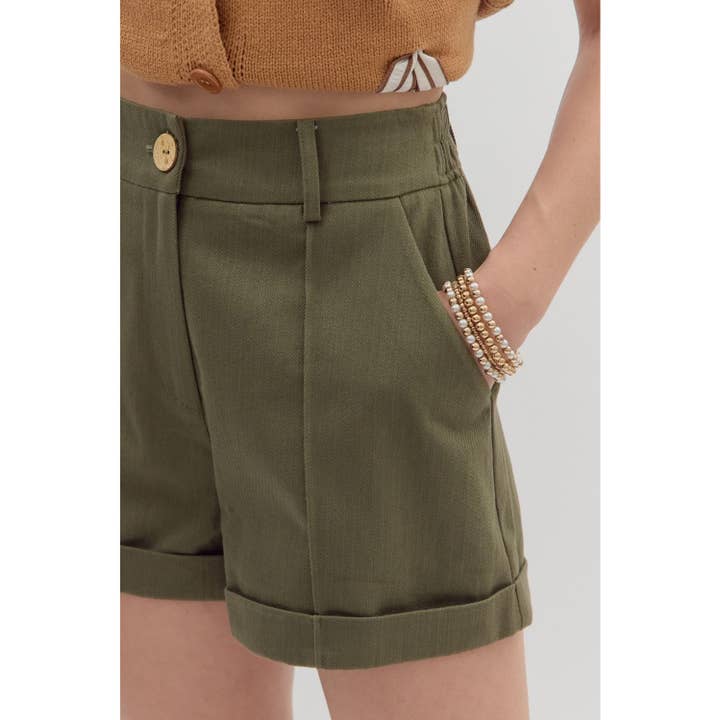 High waist pleated rolled cuff hem pintuck shorts for wholesale by STYLE USA