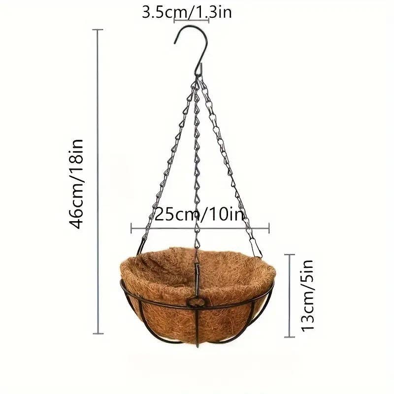 UniqueMartandHome – wholesale Hängande kruka – Hängande planteringskorgar - Runda trådhållare för växter med 10 tum i diameter, kokosfoder, kedja ingår - Perfekt för inomhus, utomhus, trädgård, veranda och balkongdekoration, tillför grönska och skönhet till alla utrymmen.1