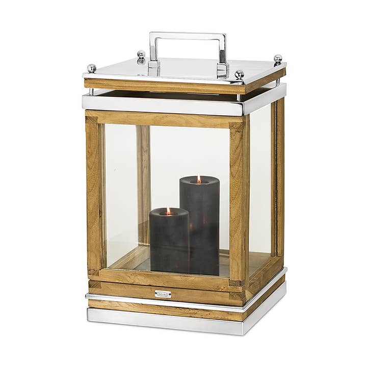 Huntsville Træ- og Rustfrit Stål Lantern med Håndtag, Højde 49 cm for engroshandel hos EDZARD
