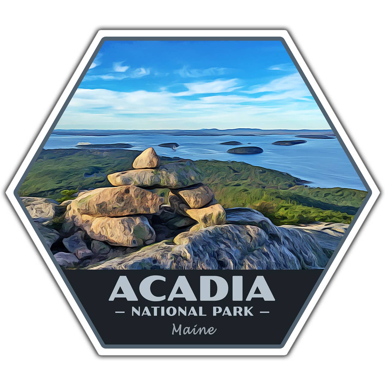 Just Go Travel Studios - Wholesale Sticker - Acadia National Park Sticker (Champlain) - Hex0