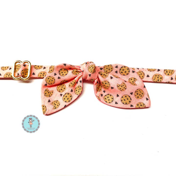 Bunny Ears Bow Cat Collar - Cookies Pink for wholesale by Whiskers Crafts