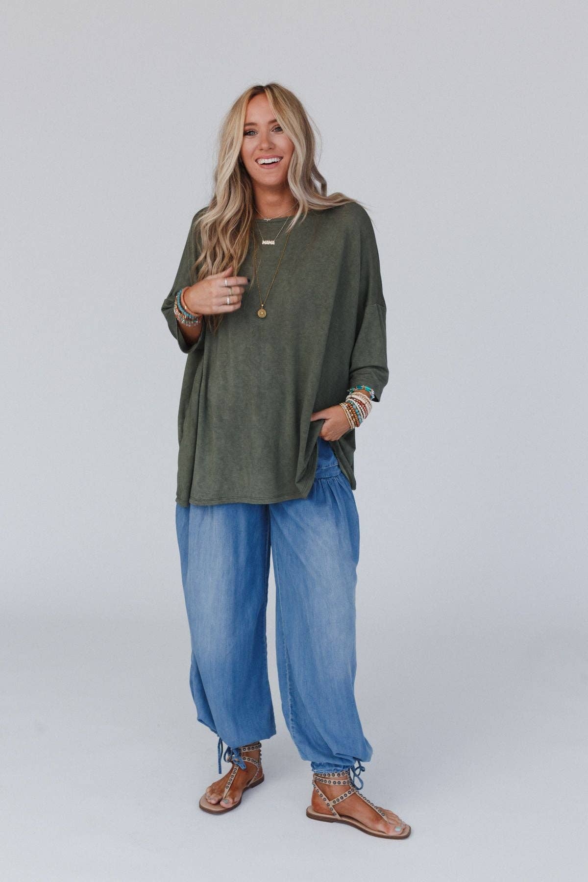 Three Bird Nest - Vente Tunique – femme - T-shirt surdimensionné Sunday Stroll - Olive5