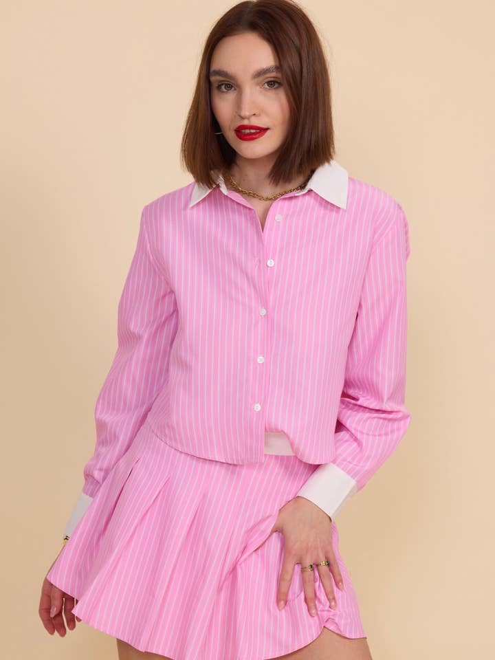 Frime - Wholesale Button Down Shirt - Women's - Striped shirt - 5601