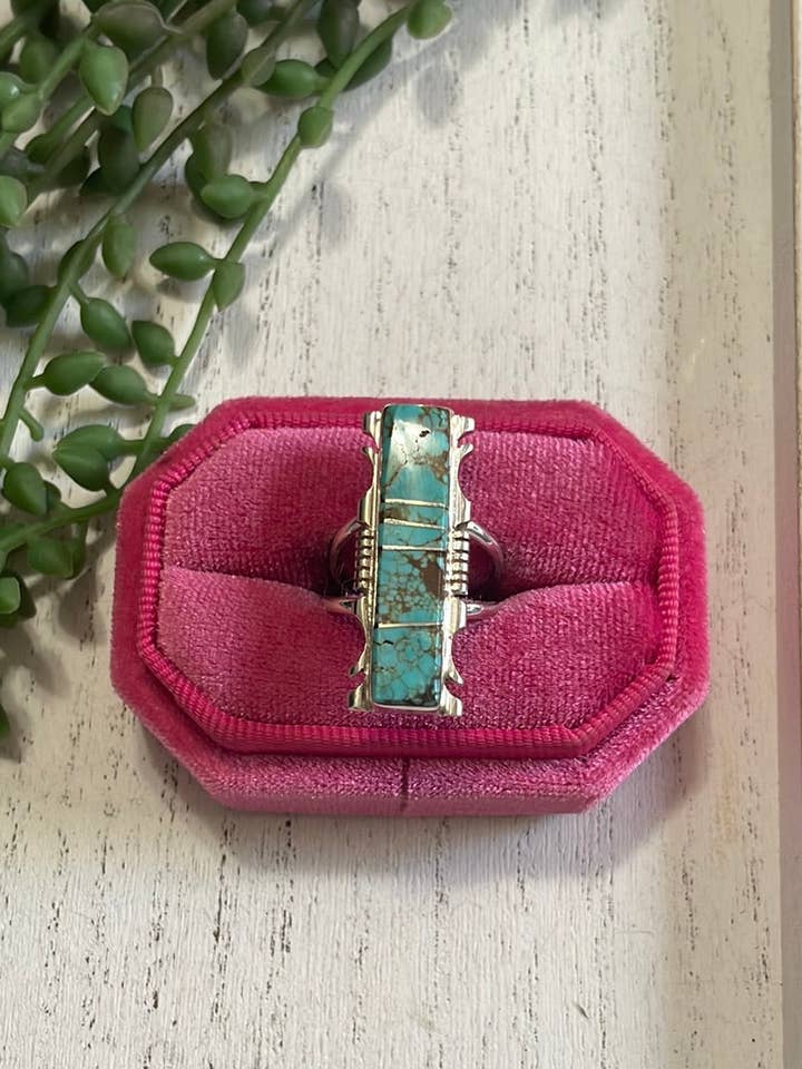 Navajo Sterling Silver Turquoise Bar Ring Signed for wholesale by Nizhonitradersllc