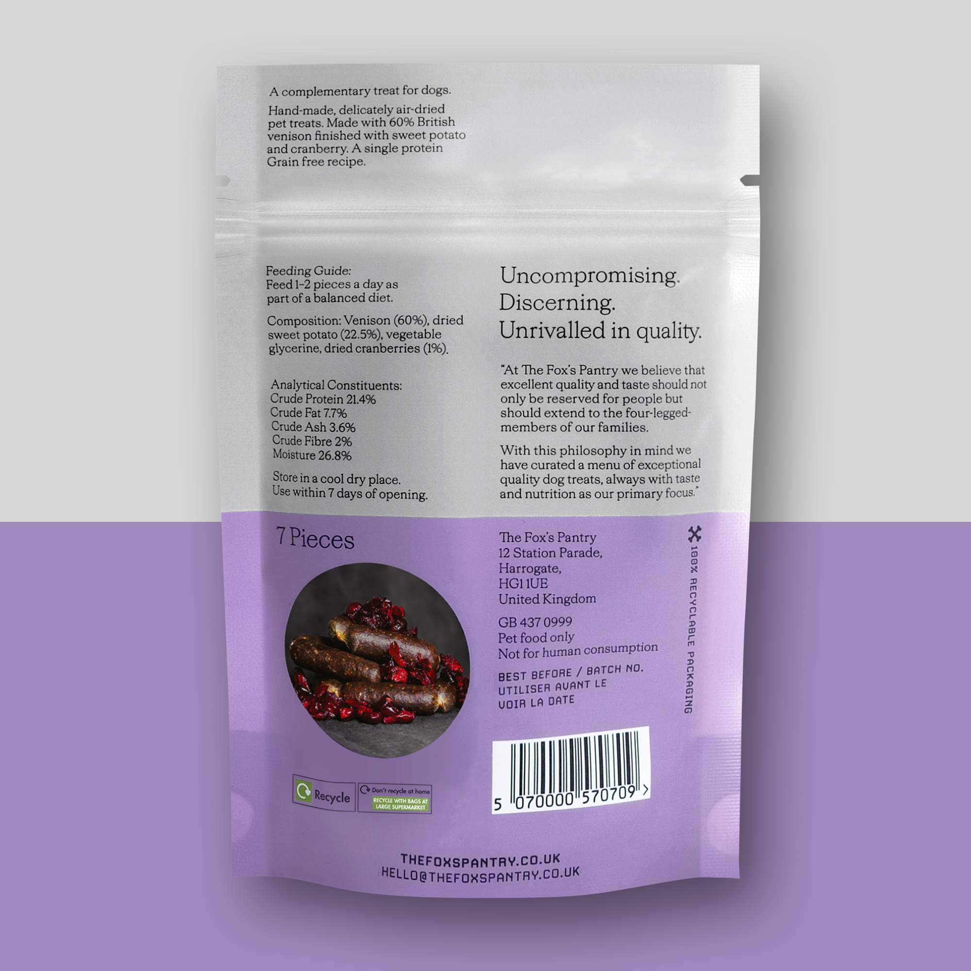 The Fox's Pantry – wholesale Pet treats – Dog – Wild Venison with Cranberry Sausages1