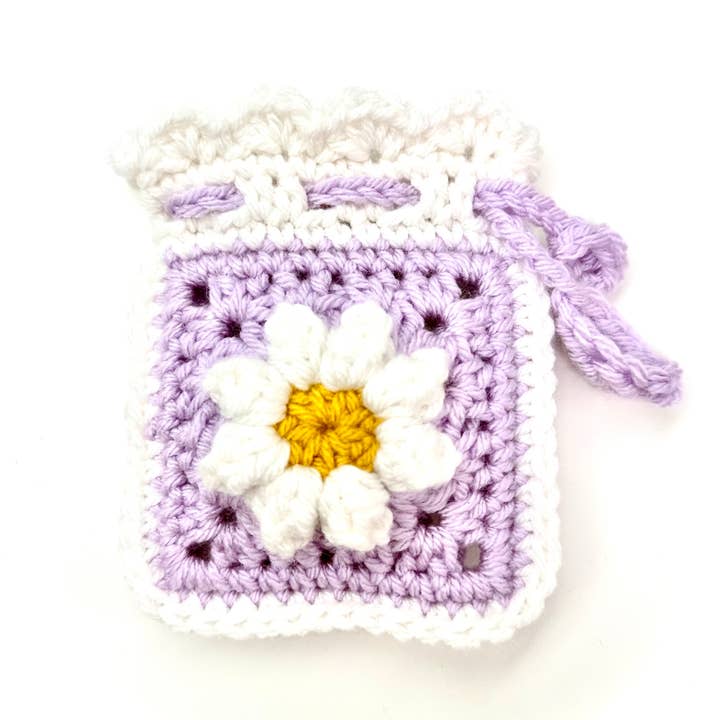 Cuddle Me Close Crochet - Wholesale Pouch - Women's - Orchid Daisy Drawstring Pouch