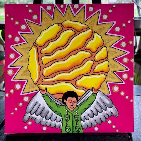 10x10 Holy Concha pink Mexican folk art print for wholesale by Karen’s Cositas