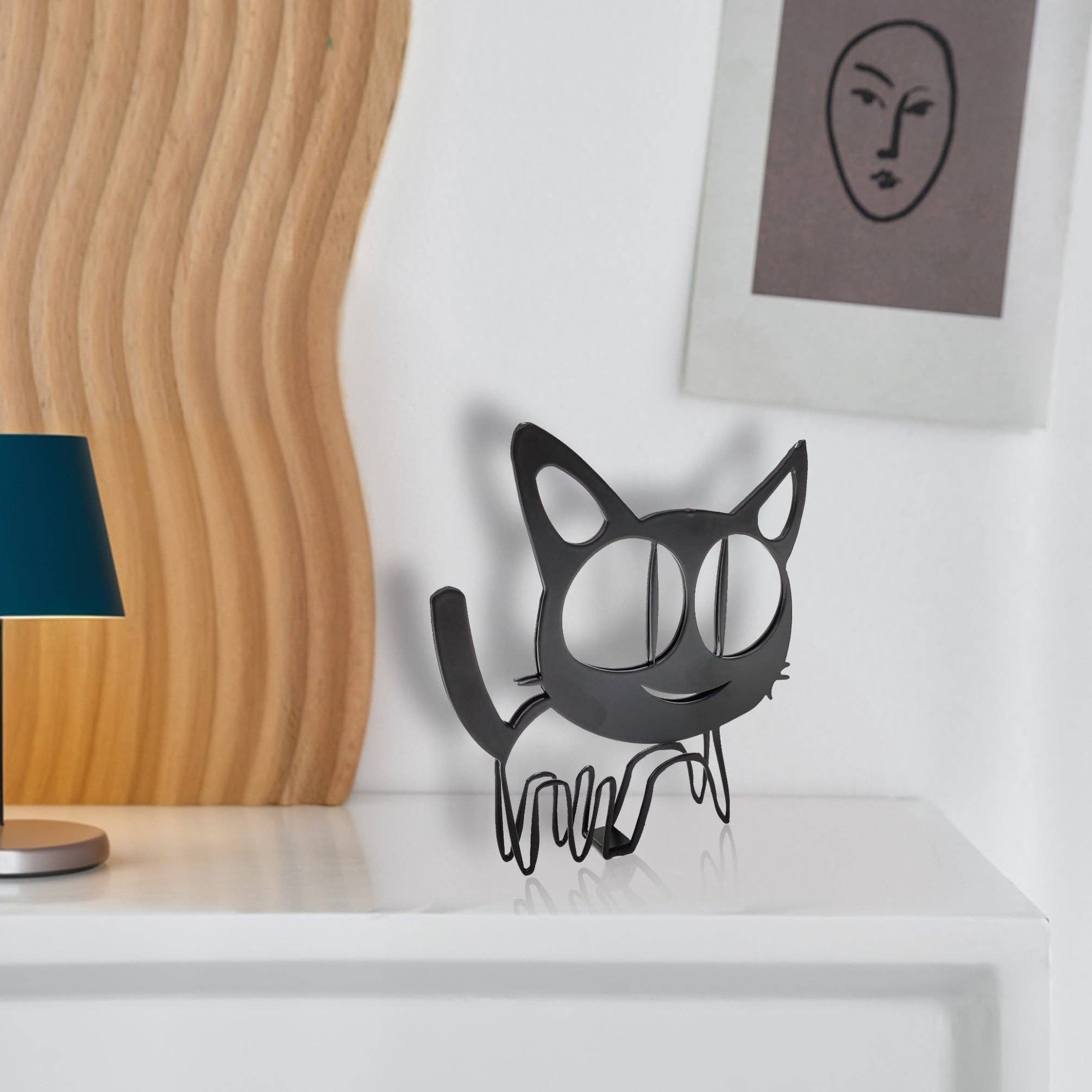 FIXTUREDISPLAYS – Engroshandel Pyntefigur – 4,6X4,9X0,4" Yndefuld Metal Kattekunst Moderne Interiører med Elegance 21940-806