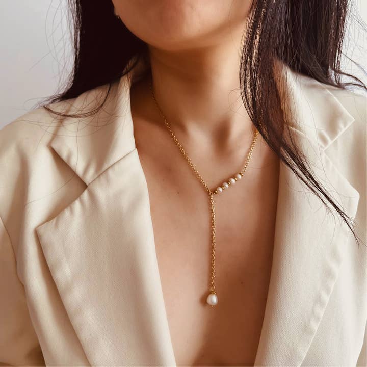 RUE Necklace| Lariat Pearl Necklace| Natural Pearl Necklace for wholesale by XIPAIA