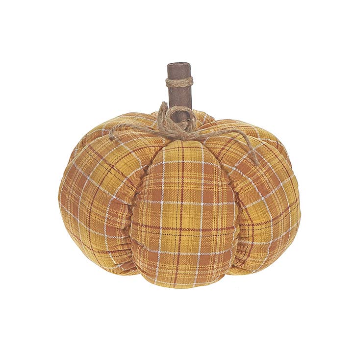 YELLOW PLAID FABRIC PUMPKIN for wholesale by IH Casa Decor