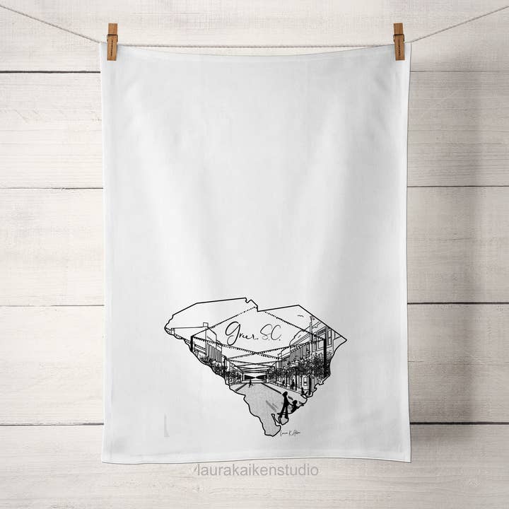 SC Greer SC Line Art Tea Towel for wholesale by Laura K Aiken Studio