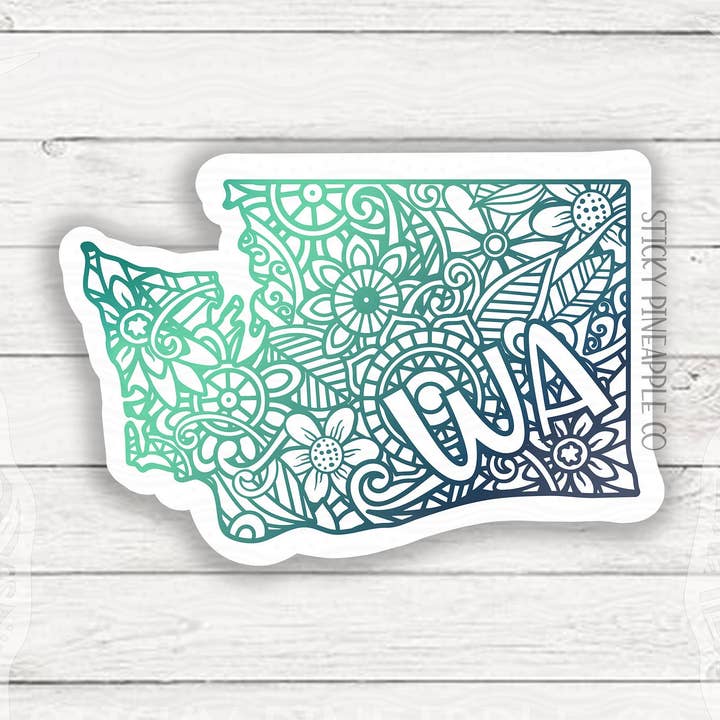 Sticker van de staat Washington | Matte sticker | Mandala-sticker | Weerbestendige sticker | Voor je laptop, waterfles en meer! voor wholesale door Sticky Pineapple Co