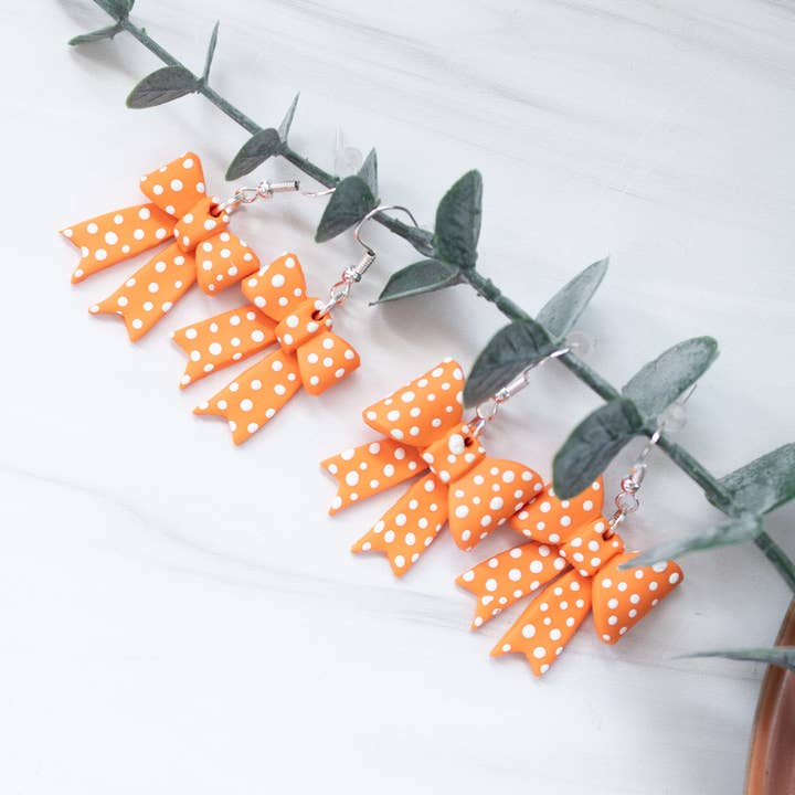 EJ Clay Co - Wholesale Dangle earrings - TN Vols Orange & White Polka Dot Bows3