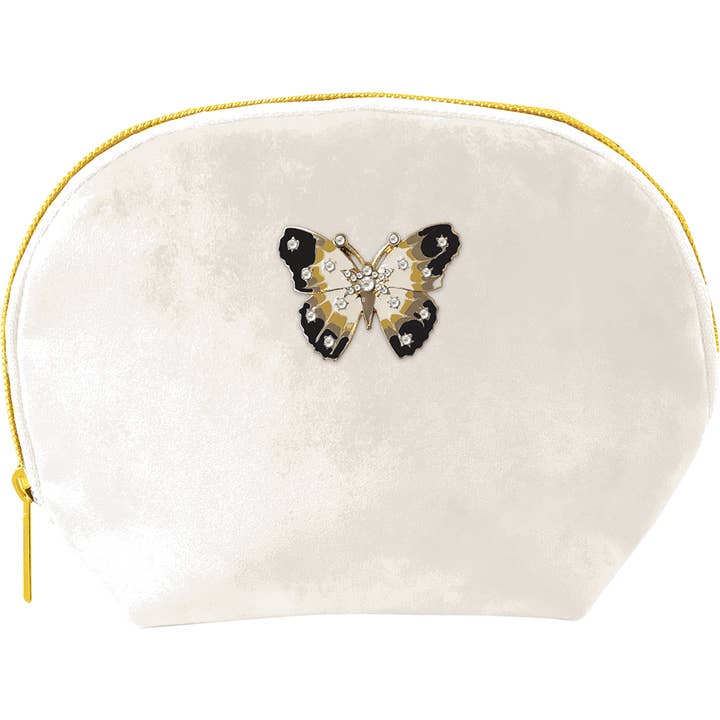 Velvet Brooch Clamshell Bag -White Butterfly for wholesale by Punch Studio