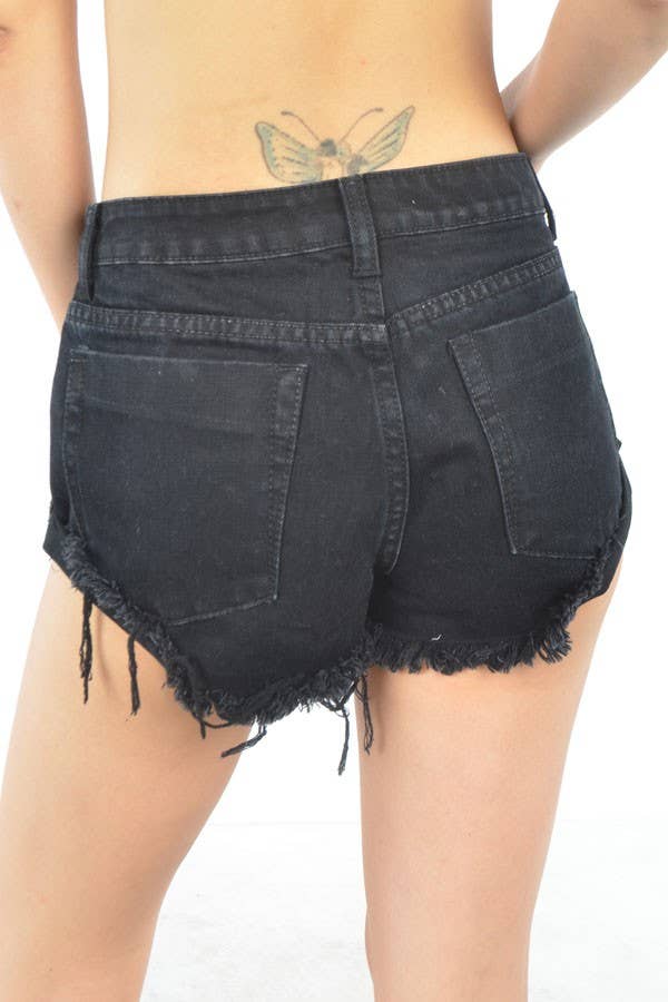 DENIM NERO Shorts di jeans tagliati con ricamo di gru e rose S8133G in vendita all'ingrosso su Faire6