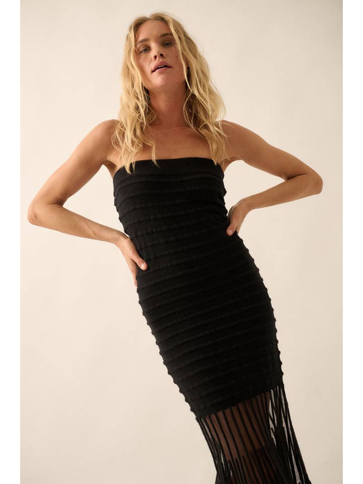 Promesa USA - Wholesale Dress - Women's - Sheer Stripe Strapless Drop-Waist Maxi Dress
