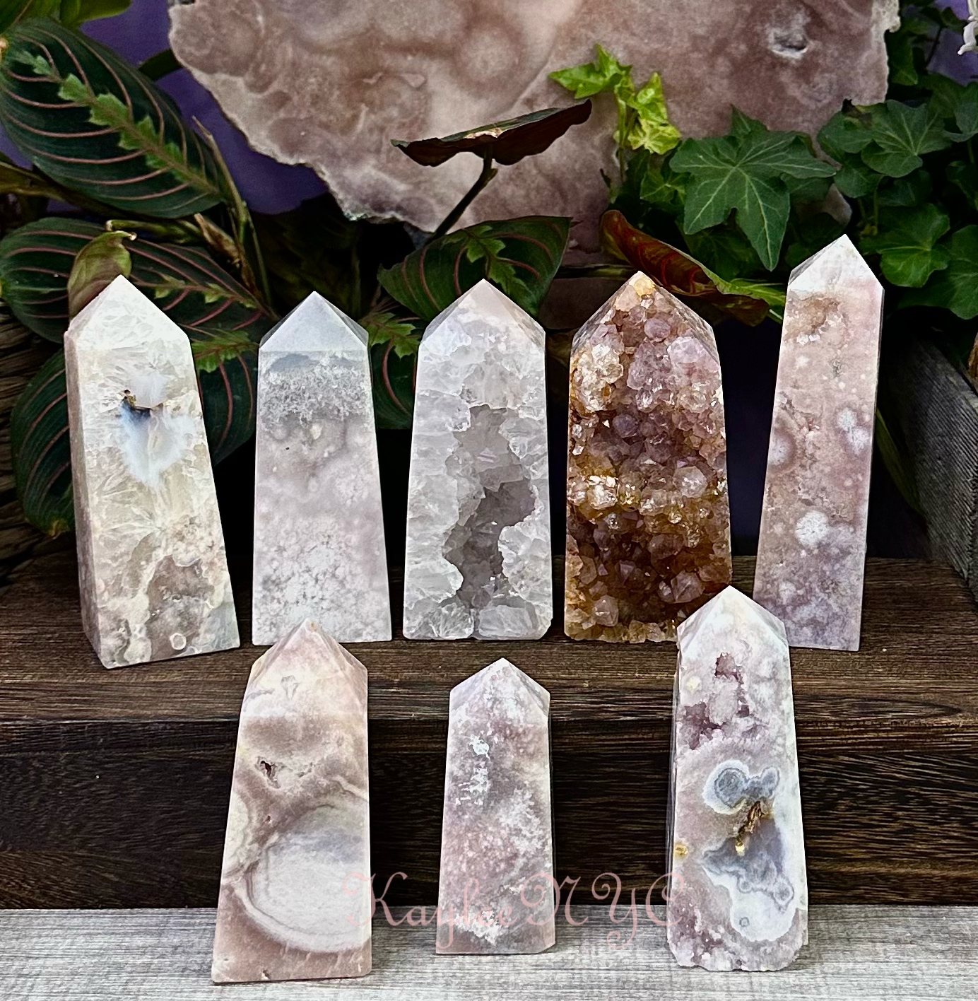 KayleeNYC – wholesale Spiritual stone/crystal – 3 Lbs Natural Pink Amethyst with Flower Agate Obelisk Tower2