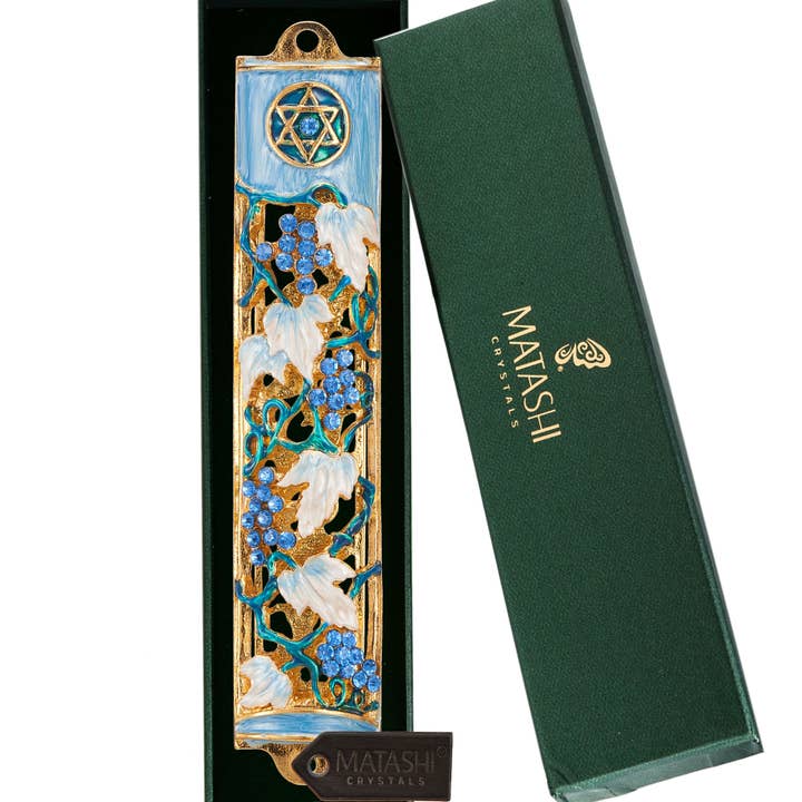 Matashi - Wholesale Wall Accent - Matashi Hand Painted 6" Blue and Ivory Enamel Grape Mezuzah