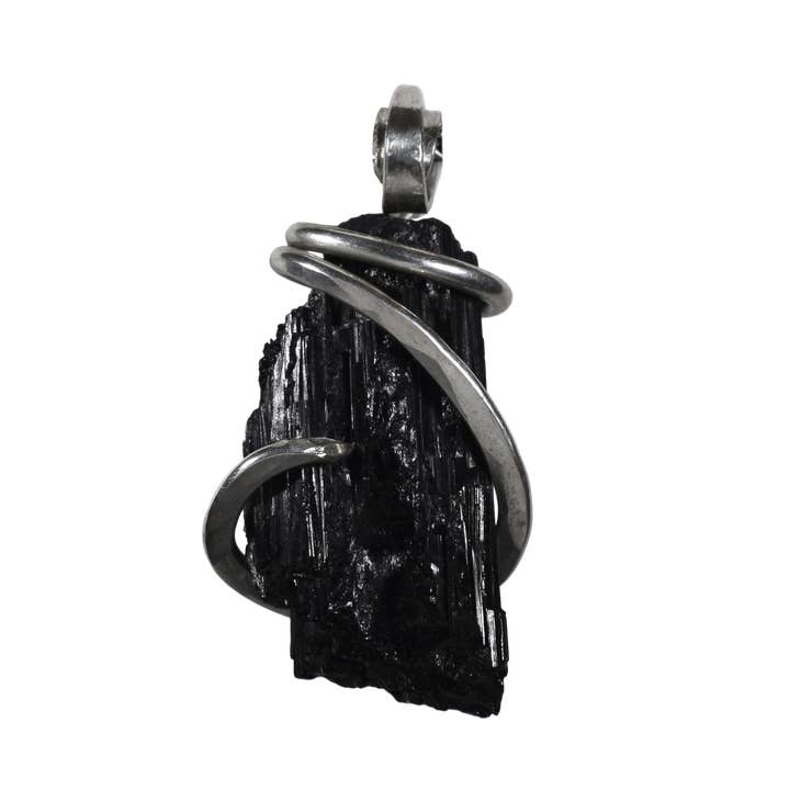 Black Tourmaline Handmade Stone Pendant Wrapped in Silver for wholesale by by Isabella Roth