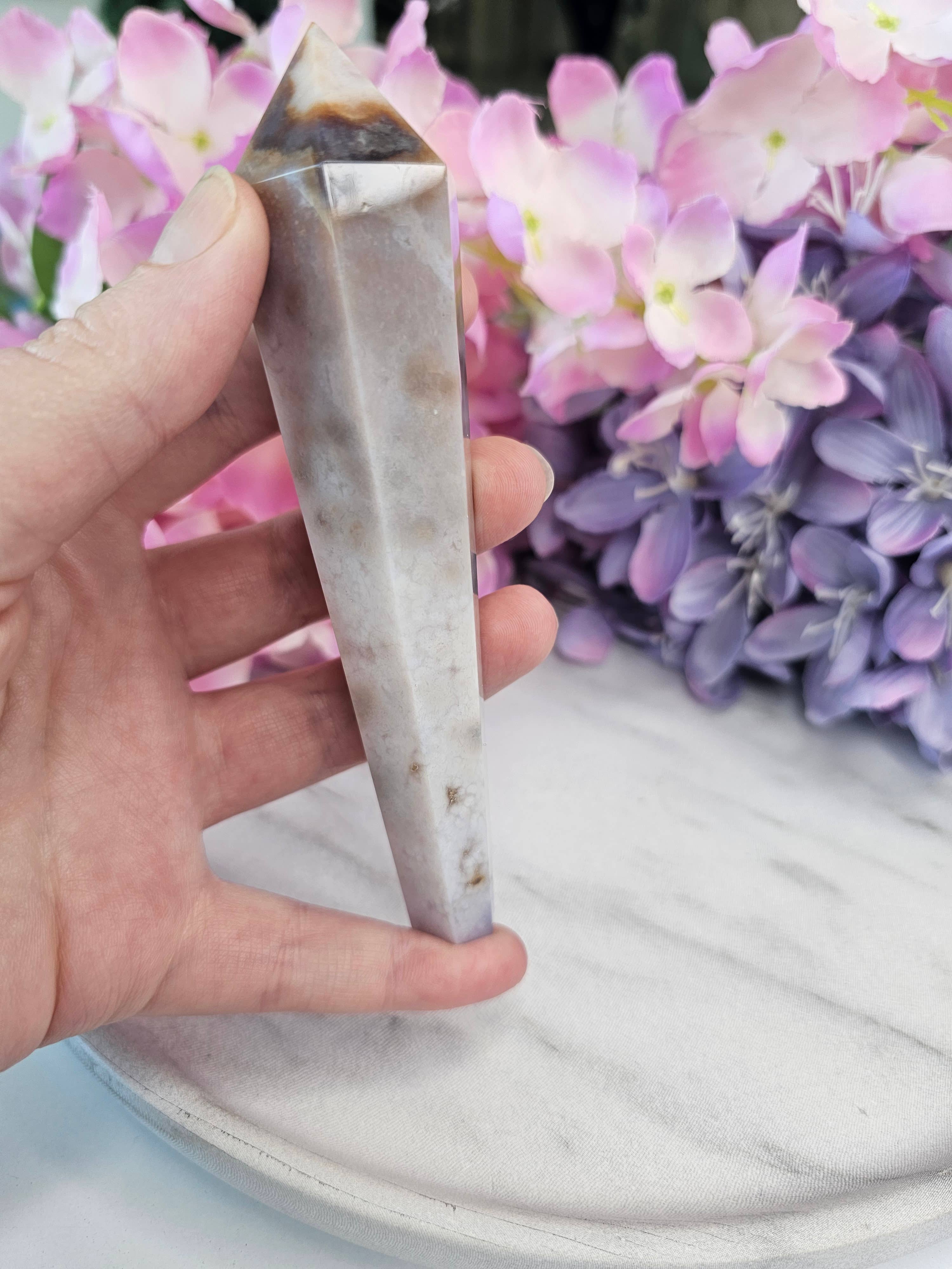 Crystal Cove Minerals – Großhandel Spiritueller Stein/Kristall – Flower-Achat Zauberstäbe mit Ständern3