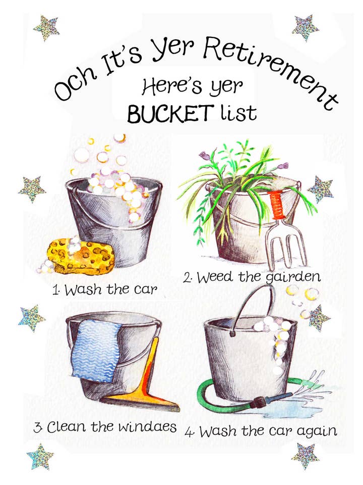Skotsk pensionering Bucket List Card WWRE08 for engroshandel hos Wee Wishes