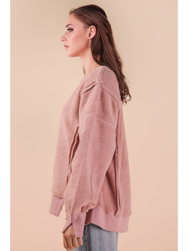 VERY J - Venta al por mayor Sudadera - Mujer - NT12367-Top de forro polar sólido casual de gran tamaño2