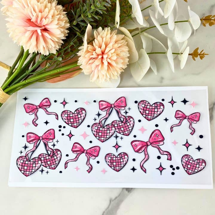 Disco-Kirschherzen | 16 oz UV DTF-Folie für den Großhandel von HKS Custom Designs