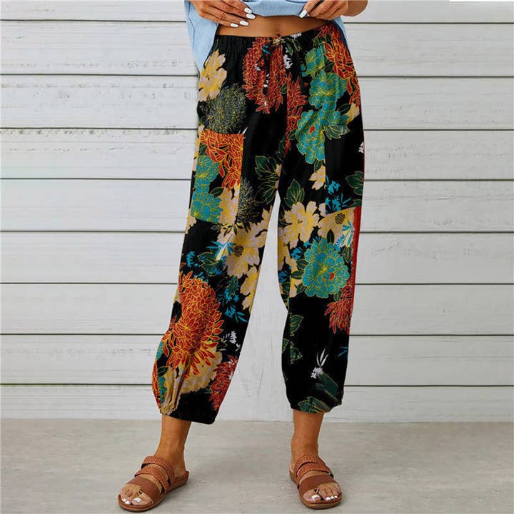 Lily Clothing - Wholesale Pants - Women's - Stylish printed thin lace-up nine-minute bloomers