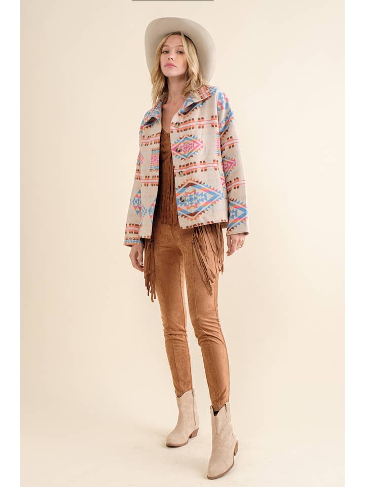 Blue B - Wholesale Shirt Jacket/Shacket - Women's - 32621J - Aztec Jacquard Mock Neck Button Up Western Jacket