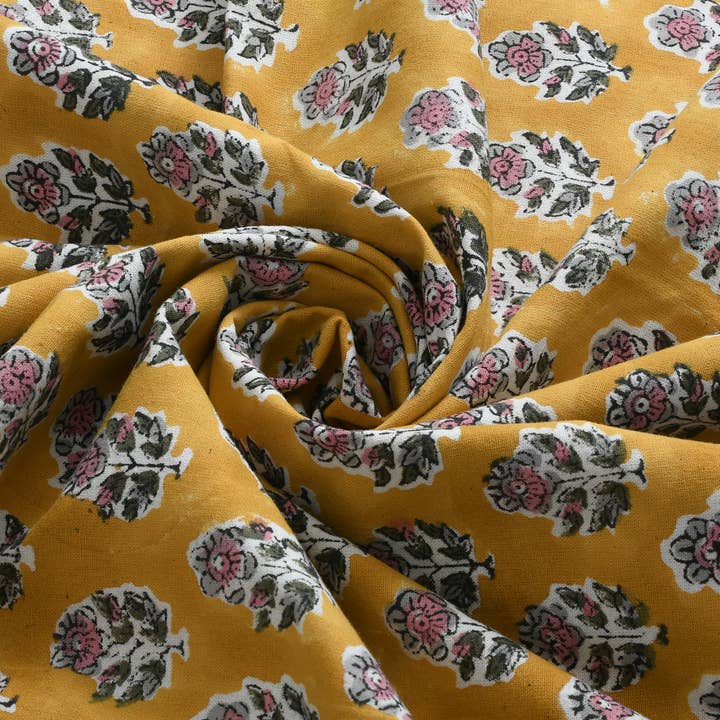 Yellow Citrine Cotton Fabric Indian Block Printed Fabric for wholesale by Cotton Print Club