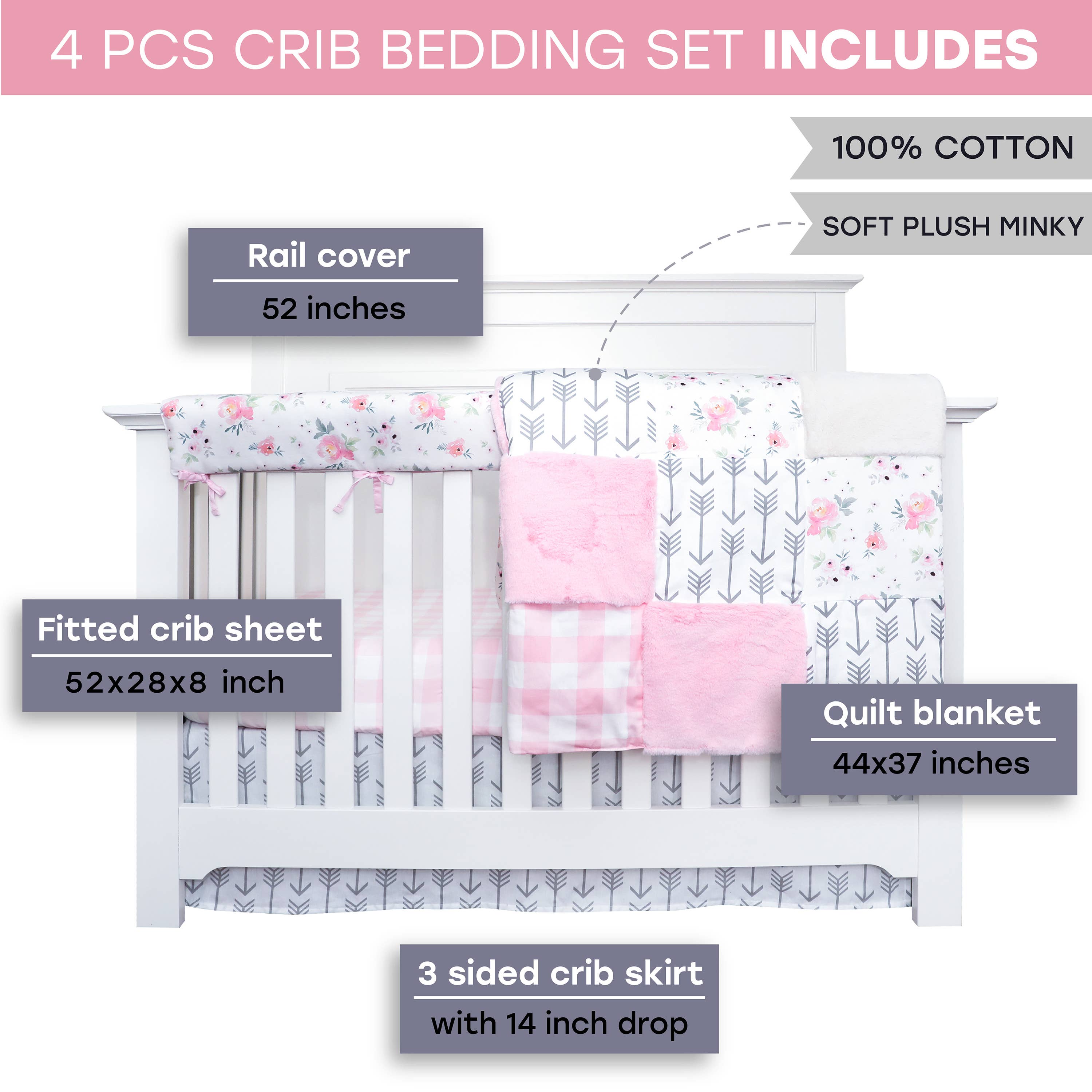 JLIKA - Wholesale Bedding Set - Kids & Baby - Crib Bedding Set - Pink Floral Collection1