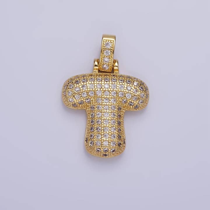 Aim Eternal - Wholesale Individual Charm/Pendant - 14K Gold Filled 20mm Micro Paved Balloon Bubble Initial Letter Pendant | A1197-A120919