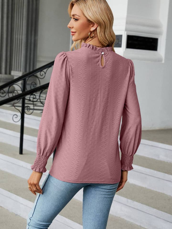 Lily Clothing - Wholesale Blouse - Women's - CWTBLL0195_WOMEN RUFFLED HIGH NECK LONG SLEEVE BLOUSE12