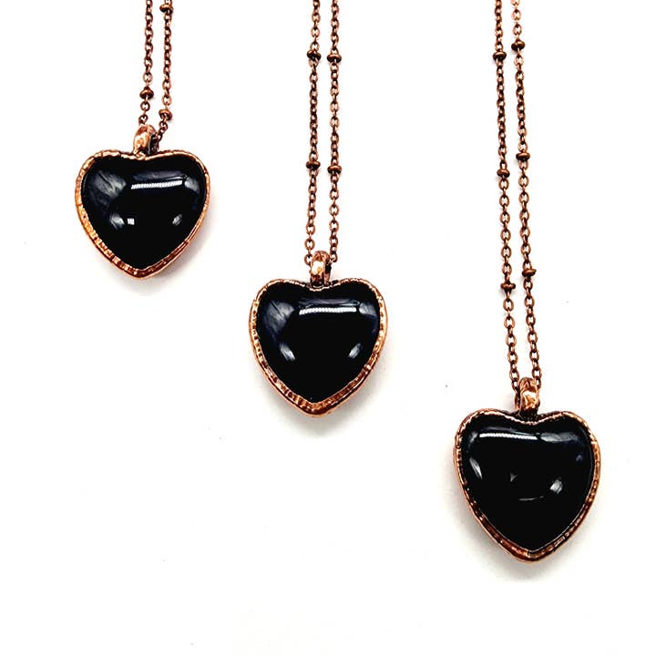 Halsketting met hart van obsidiaan//Geëlektroformeerde sieraden voor wholesale door MergingMetals