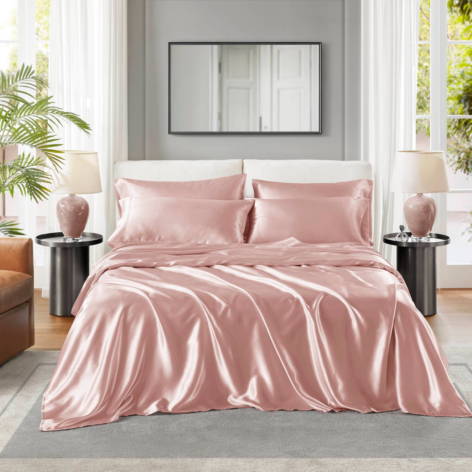 Olliix - Wholesale Sheet Set - Luxury Satin 6-Piece Sheet Set, Blush Pink3