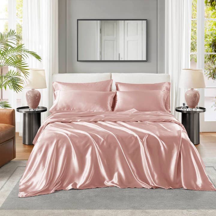 Olliix - Wholesale Sheet Set - Luxury Satin 6-Piece Sheet Set, Blush Pink3