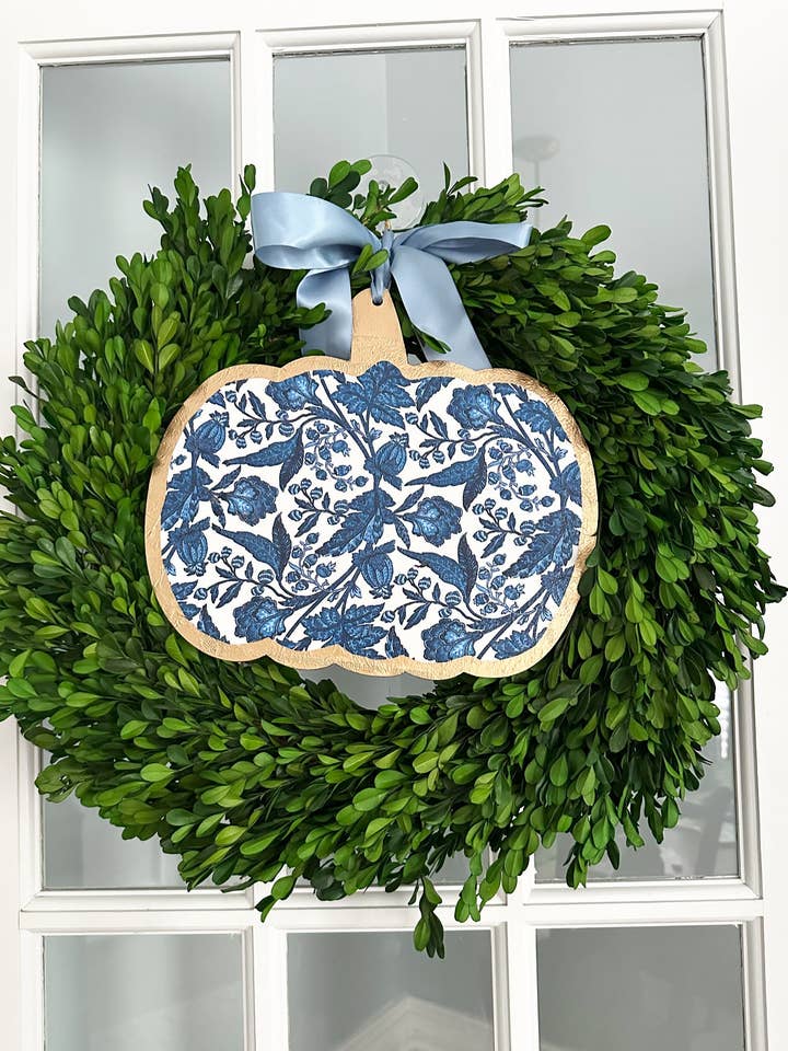 Handmade Pumpkin Door Hanger - Blue Autumn 12” for wholesale by SoCharm Designs