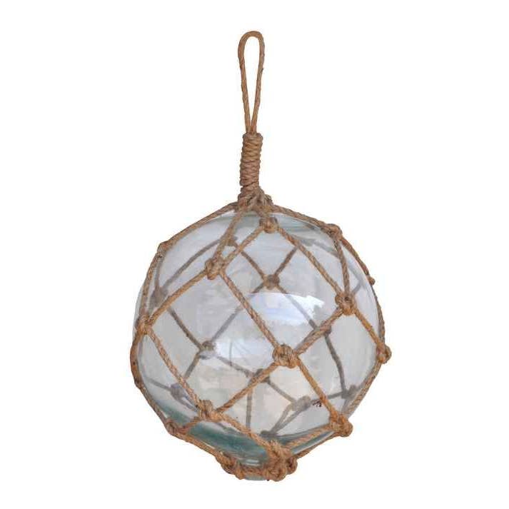 Hampton Nautical – wholesale Decorative tabletop object – Clear Japanese Glass Ball Fishing Float With Brown Netting D3