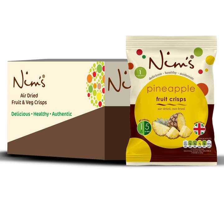 Nim's Pineapple Crisps - Multipack Box of 12X20g for wholesale by Nims Fruit Crisps