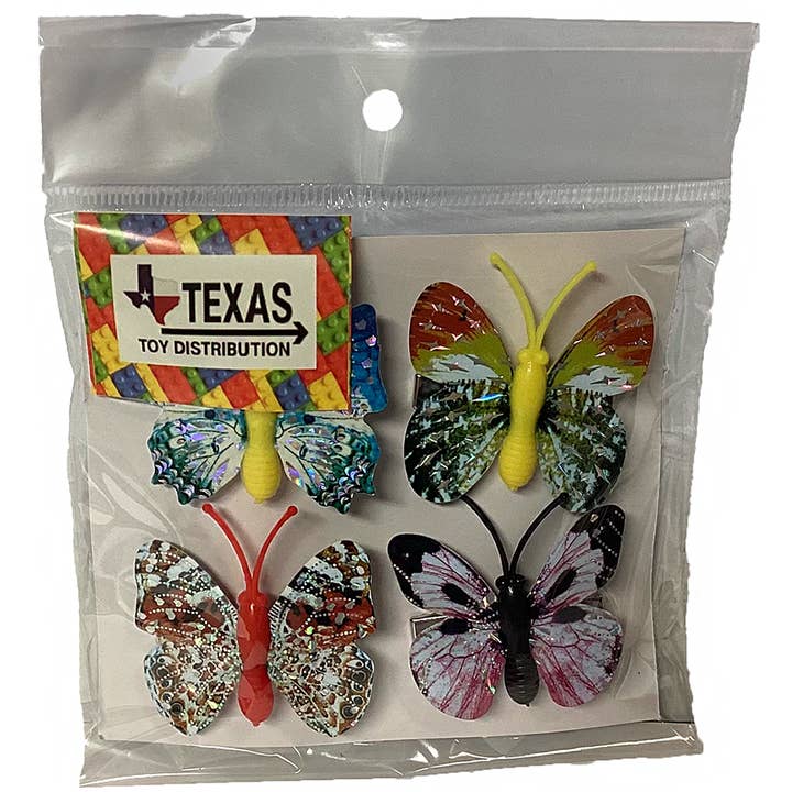Pinzas para el pelo con forma de mariposa grabadas con láser e imanes en bolsa con enganche para venta al por mayor de Texas Toy Distribution