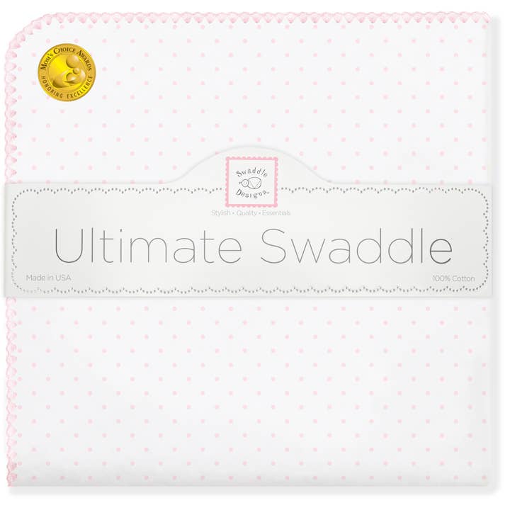 Ultimate Swaddle Blanket, Polka Dots, Pastel Pink for wholesale by SwaddleDesigns