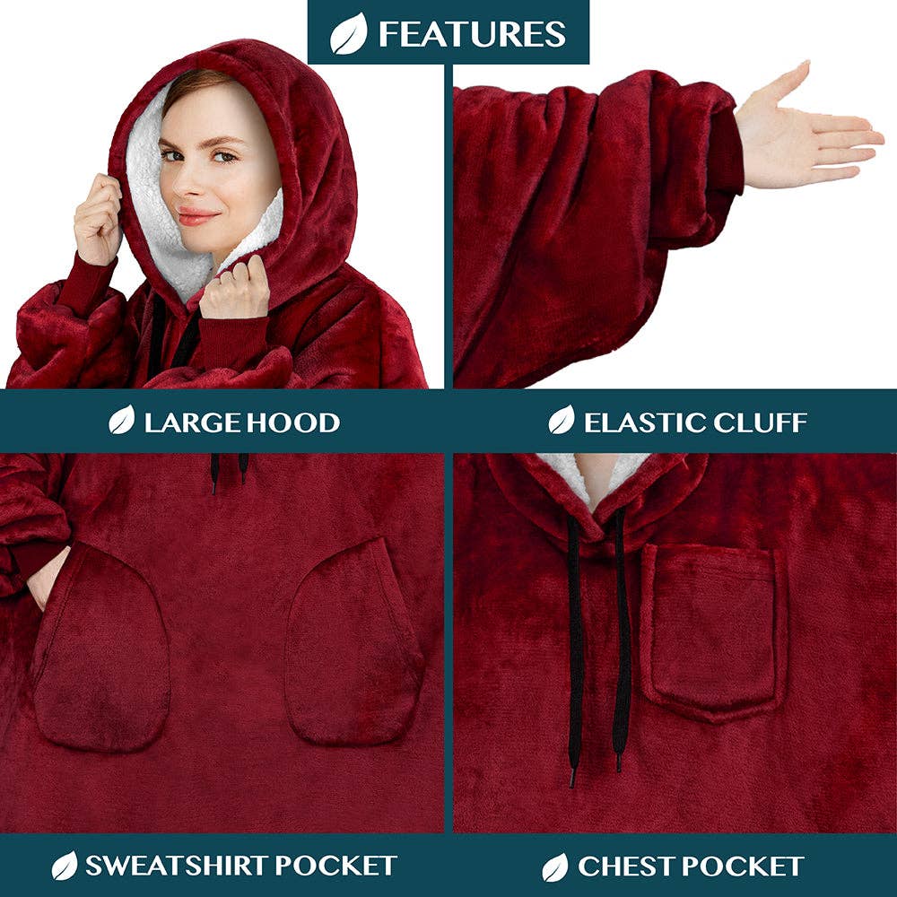 Pavilia - Wholesale Hoodie - Women's - Chest Pocket Sherpa Hoodie Blanket - Patch Pocket (Regular / Long)167