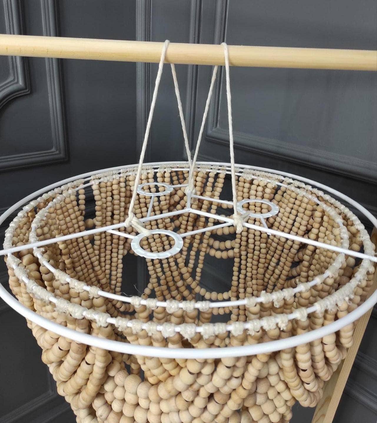 Joy's Arts – wholesale Ljuskrona/hängande ljus – Träpärlampa - Rustik Boho Taklampa - Taklampa i Bondgårdsstil för Sovrum, Barnkammare5